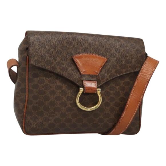 CELINE Macadam Canvas Shoulder Bag Pvc Leather Brown Gold - Picture 1 of 12